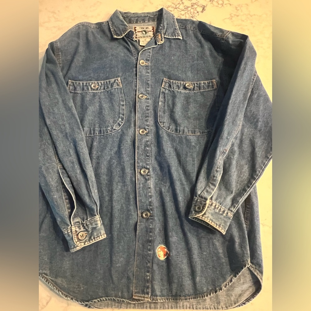 Vintage Cherokee Denim Jean Jacket Shirt w/ Pockets Men’s Small Embroidered